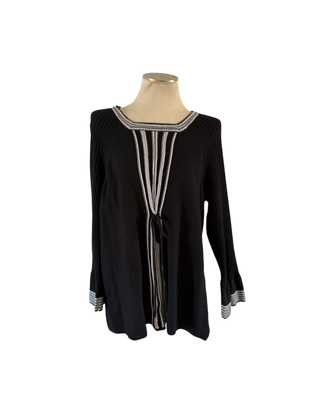 NWT Dress Barn Black Square Neck Bow Detail Knit Tunic Sweater Plus Size 1X